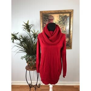 New York & Co. Sweater Women's Medium Red Cowl Neck Elegant Romantic Minimalist